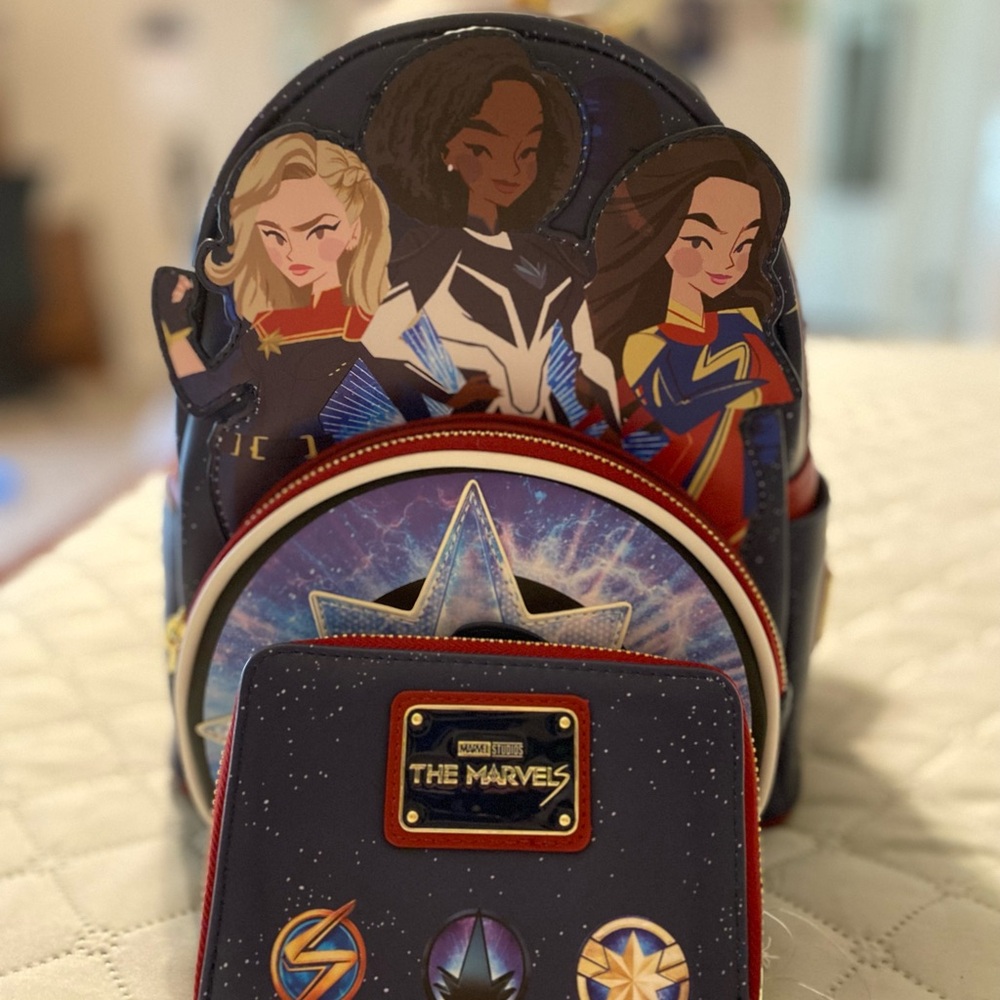 NWT Loungefly The Marvels backpack with matching wallet. Glows in the Dark!